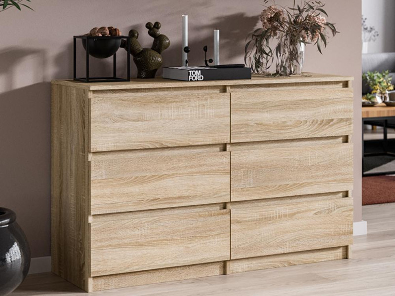 Komoda Pojemna Sonoma Pari 6 Szuflad Dąb Sonoma 120 CM