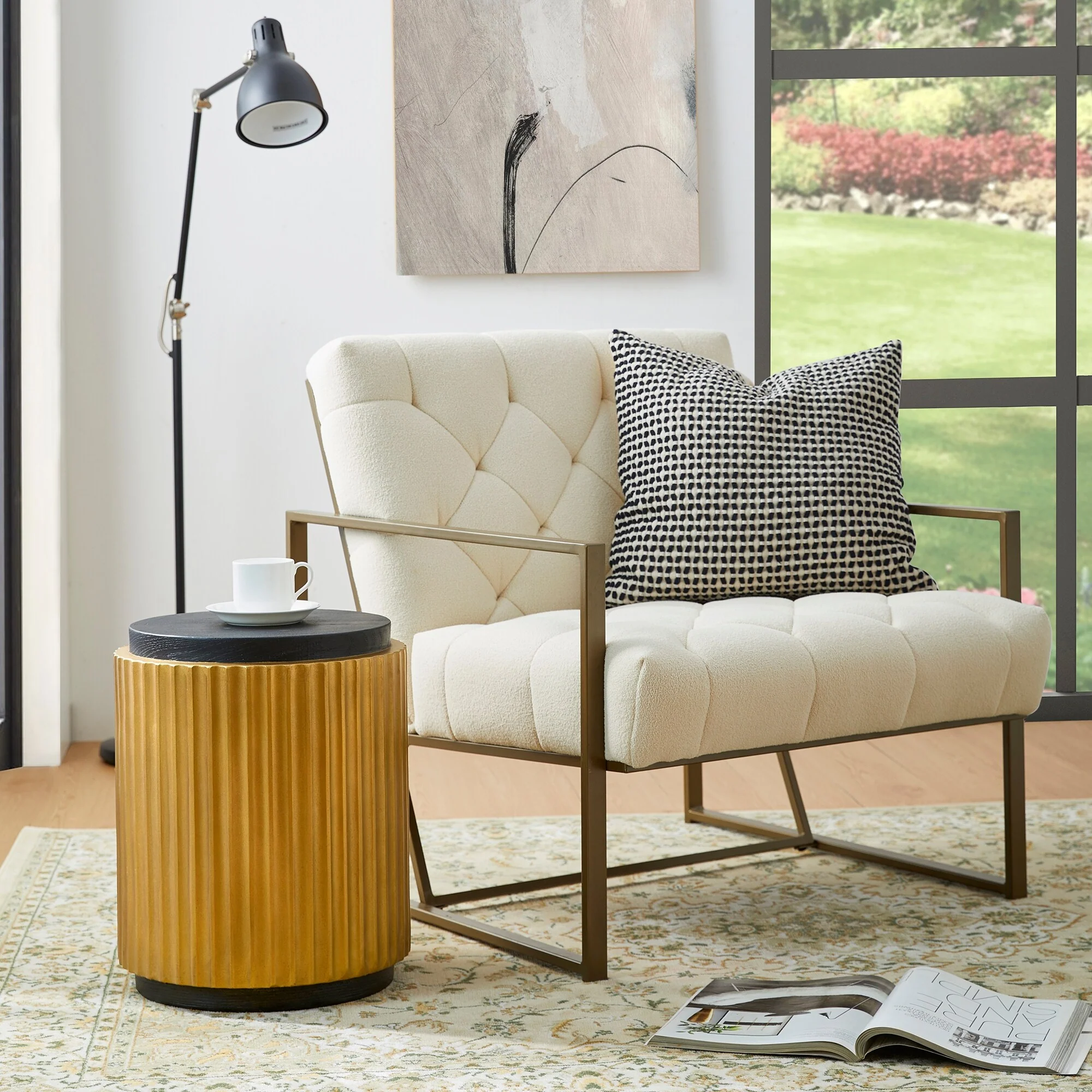 Glitzhome 17.5H Antique Gold MGO Fluted Accent Stool