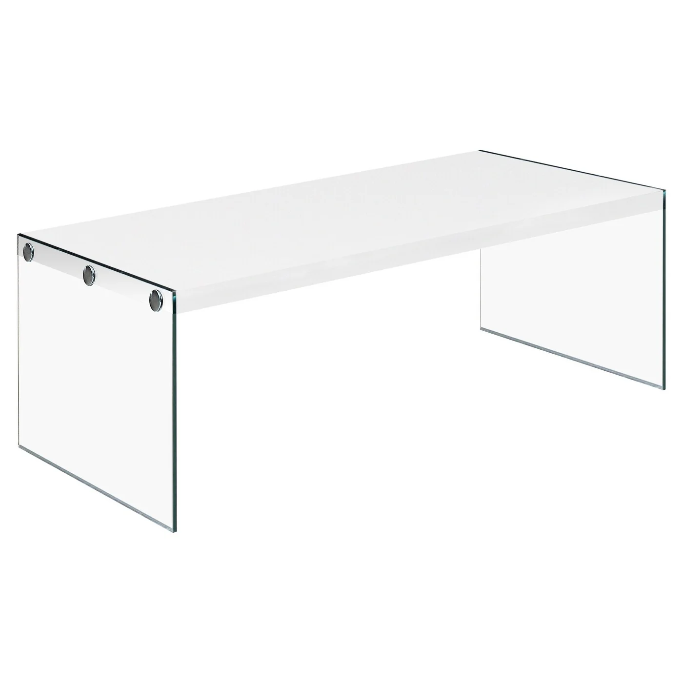 22 x 44 x 16.25 White Clear Particle Board Tempered Glass Coffee Table