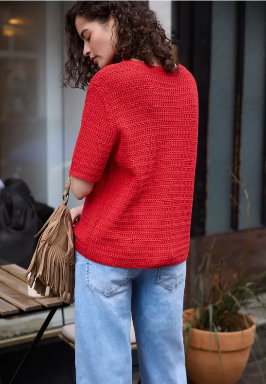 Kurzarm Pullover mit Lochmuster