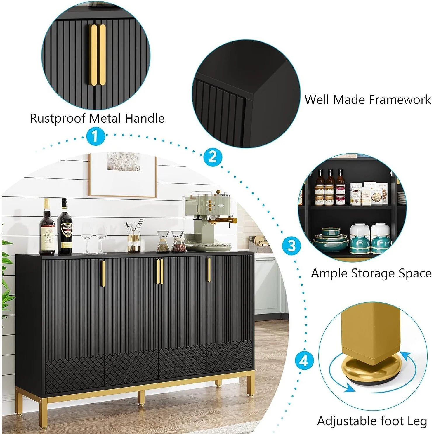 55 Inch Kitchen Sideboard Cabinet, Buffet Cabinet with Storage