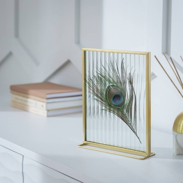 Habitat Gold Reeded Glass Metal Picture Frame - 5x7"