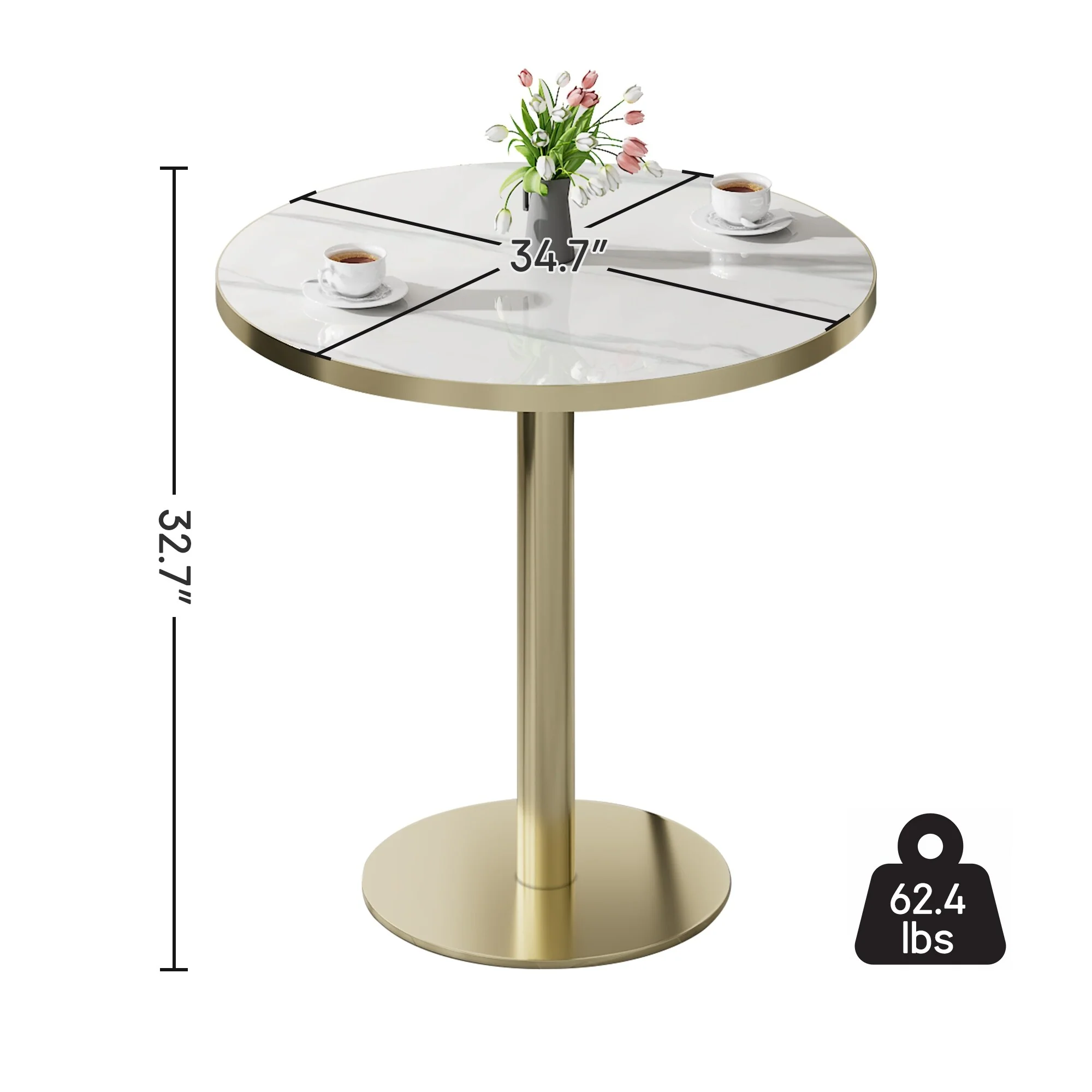 Round Modern Dinning Table 31.5 inches Bistro Table Tulip Table with Faux Marble top,Easy Assemble,Sturdy Metal Frame Diameter