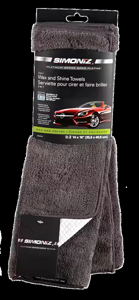 SIMONIZ Platinum 2-in-1 Wax & Sine Towels, 14 x 16-in, Grey, 2-pk