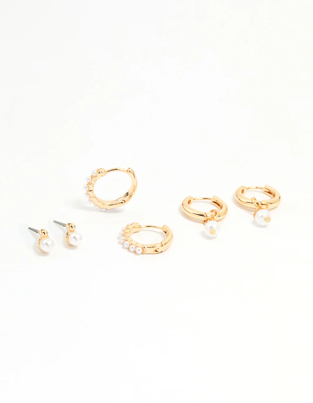 Gold Mixed Pearl Charm Huggie Earrings 3-Pack