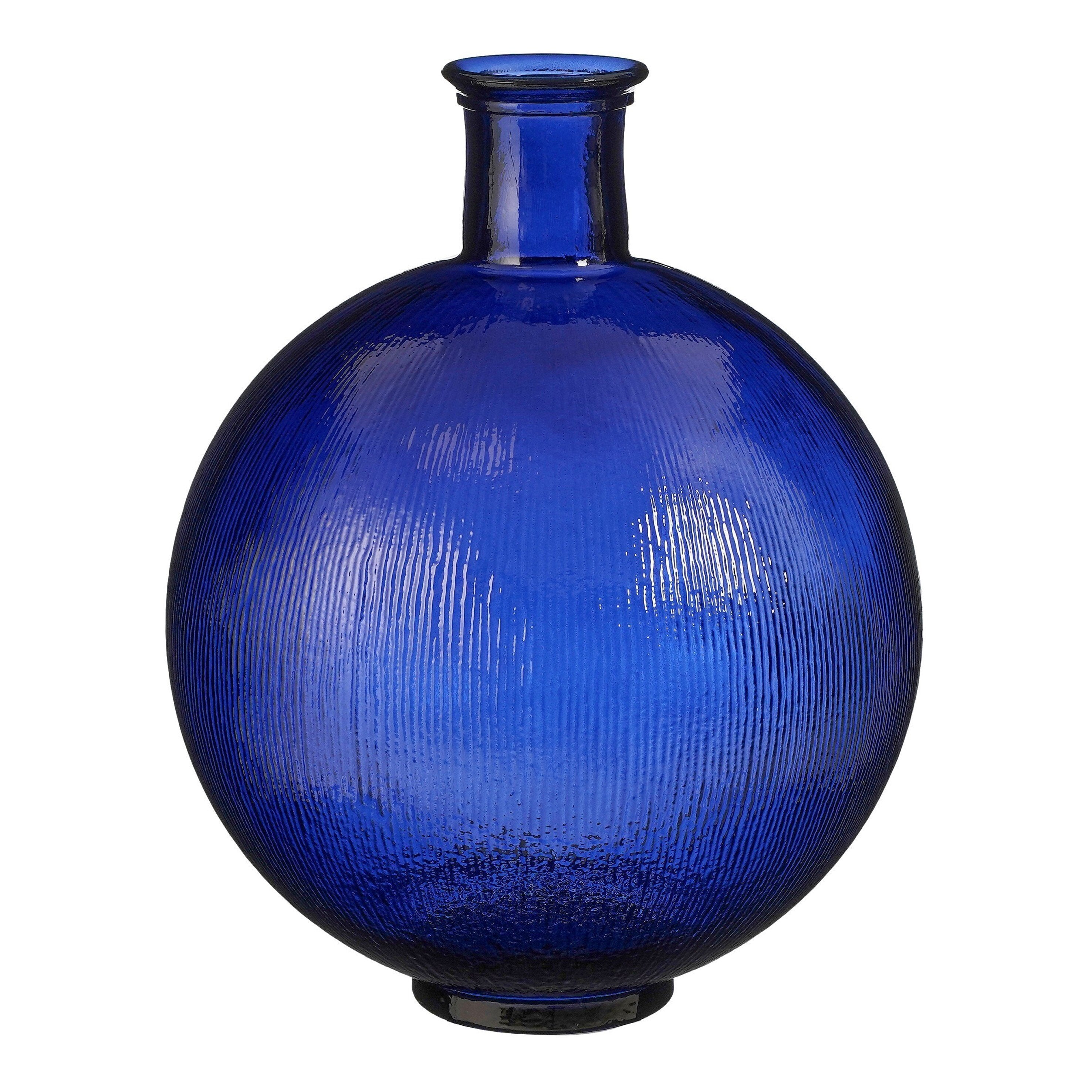 Mica Decorations Firenza Fles Vaas - H42 x Ø34 cm - Gerecycled Glas - Donkerblauw