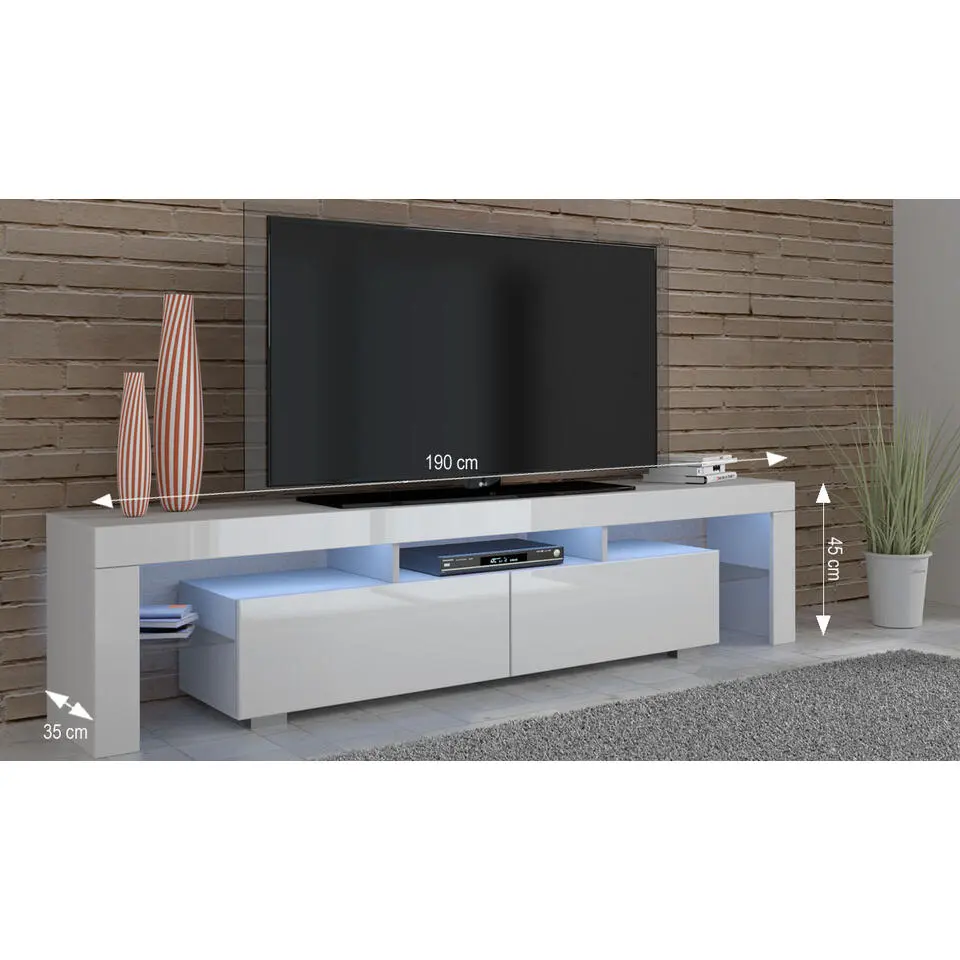 Panama TV-meubel 190 x 45 x 35 cm Glanzend witte fronten zonder verlichting