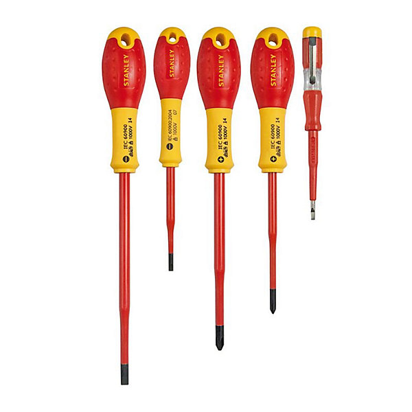 Jeu De 5 Tournevis Slim Isolés 1000v Electricien Stanley Xtht0-62692   Testeur