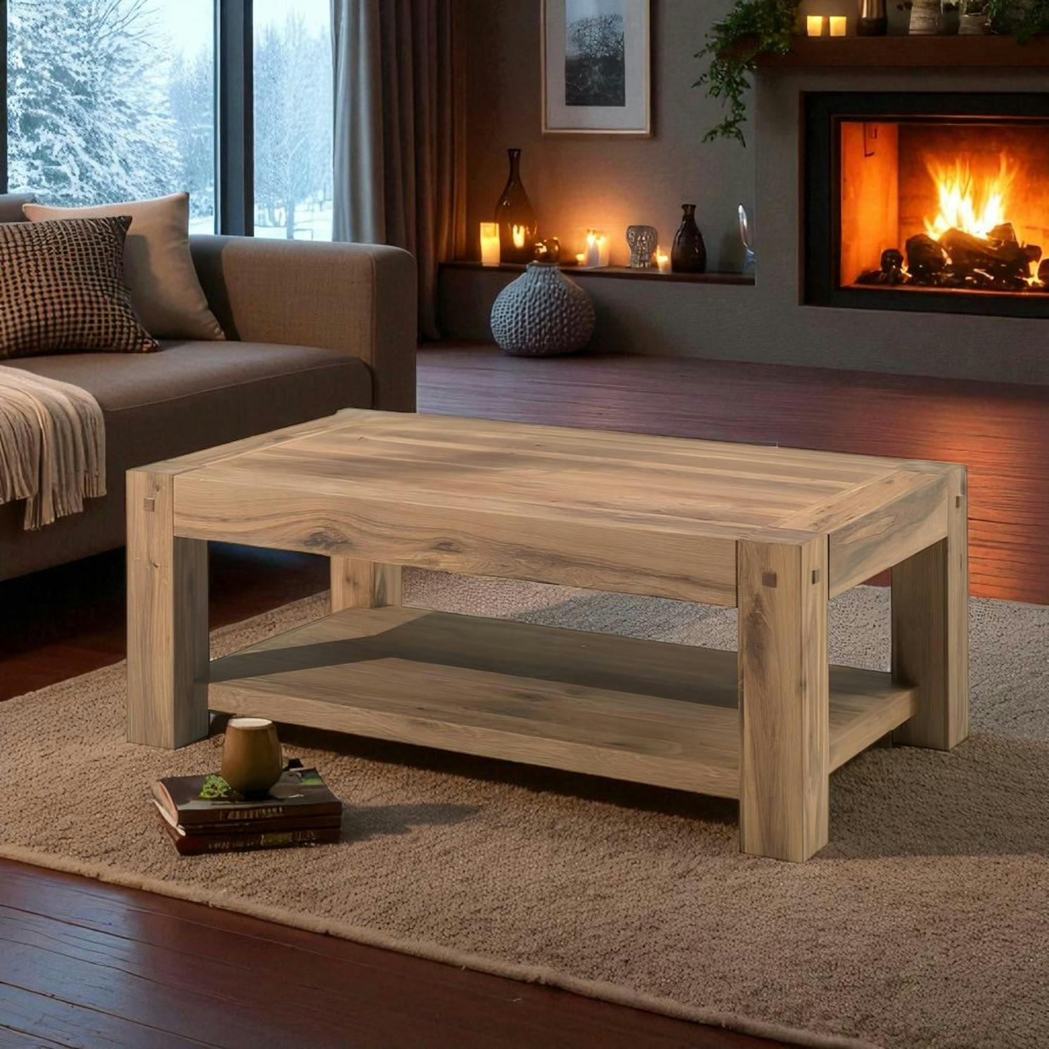 Table basse rustique double plateau FJORD