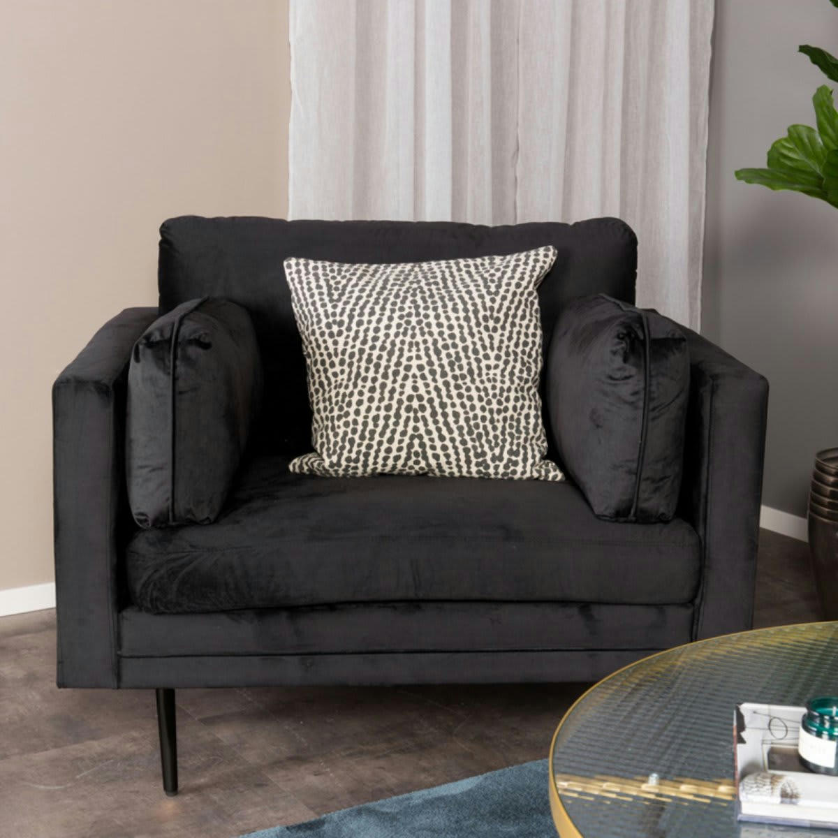 ROMEO - Fauteuil moderne en velours avec pieds en métal noir noir