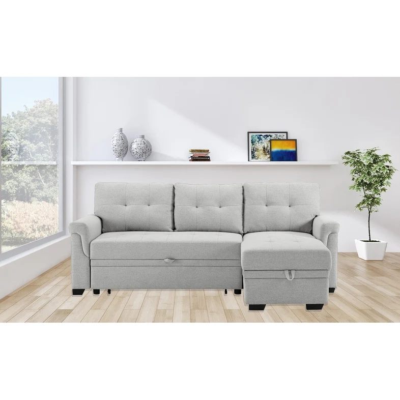 Destiny Linen Reversible Sleeper Sectional Sofa with Storage Chaise