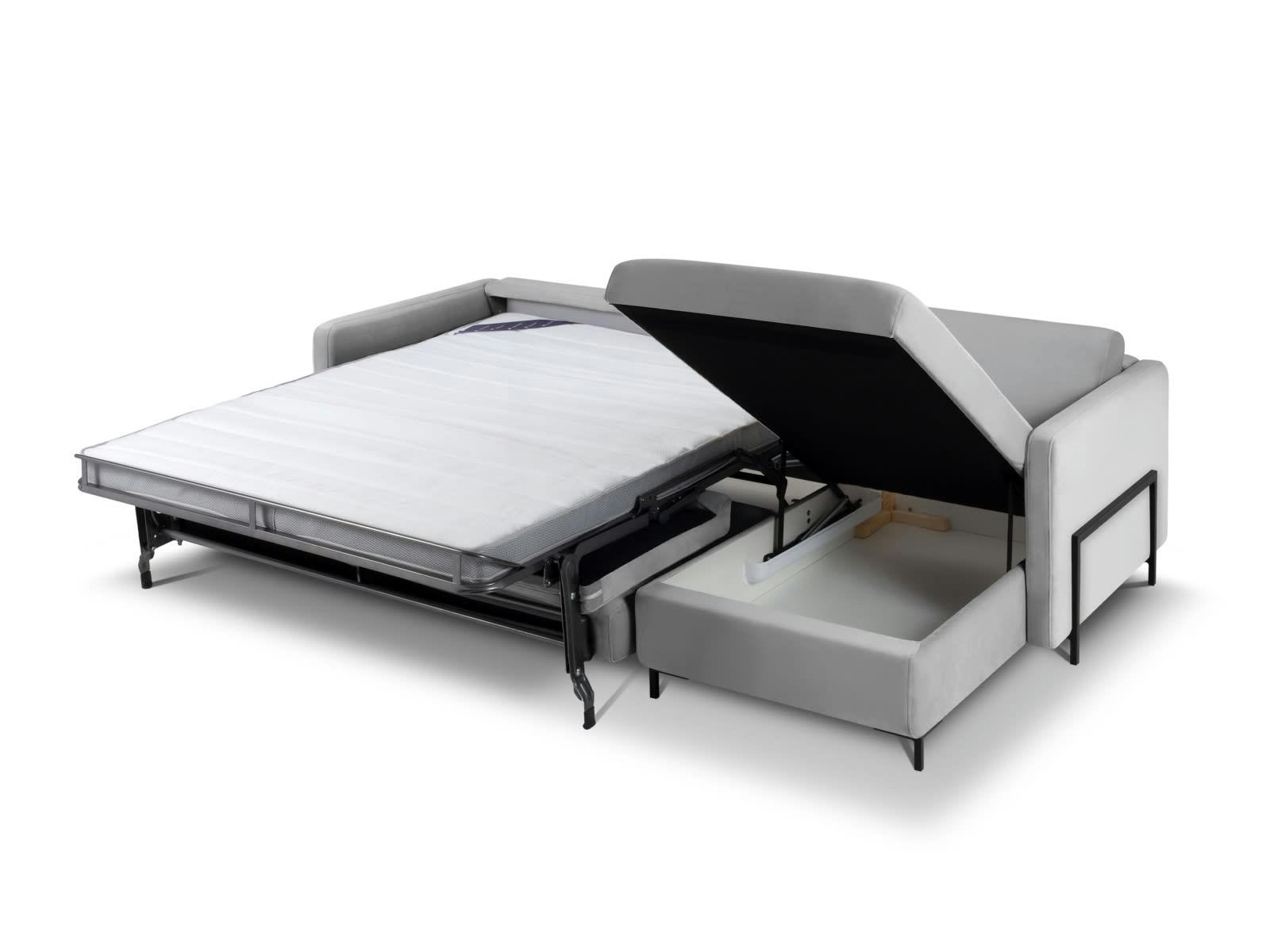 YANIS - Canapé D'Angle Gauche Convertible 5 places en Velours Gris Foncé