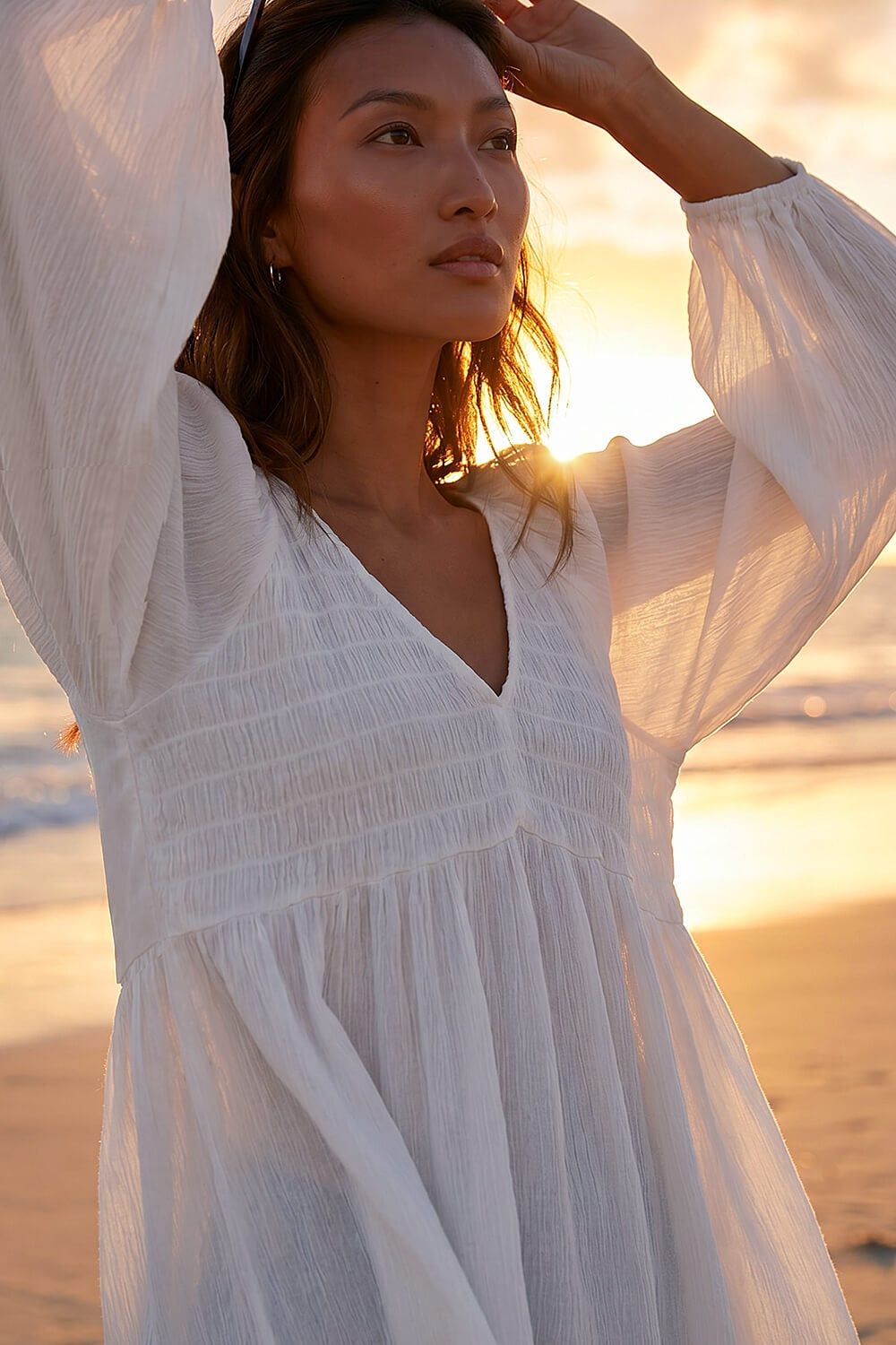 Roman Shirred V-Neck Top