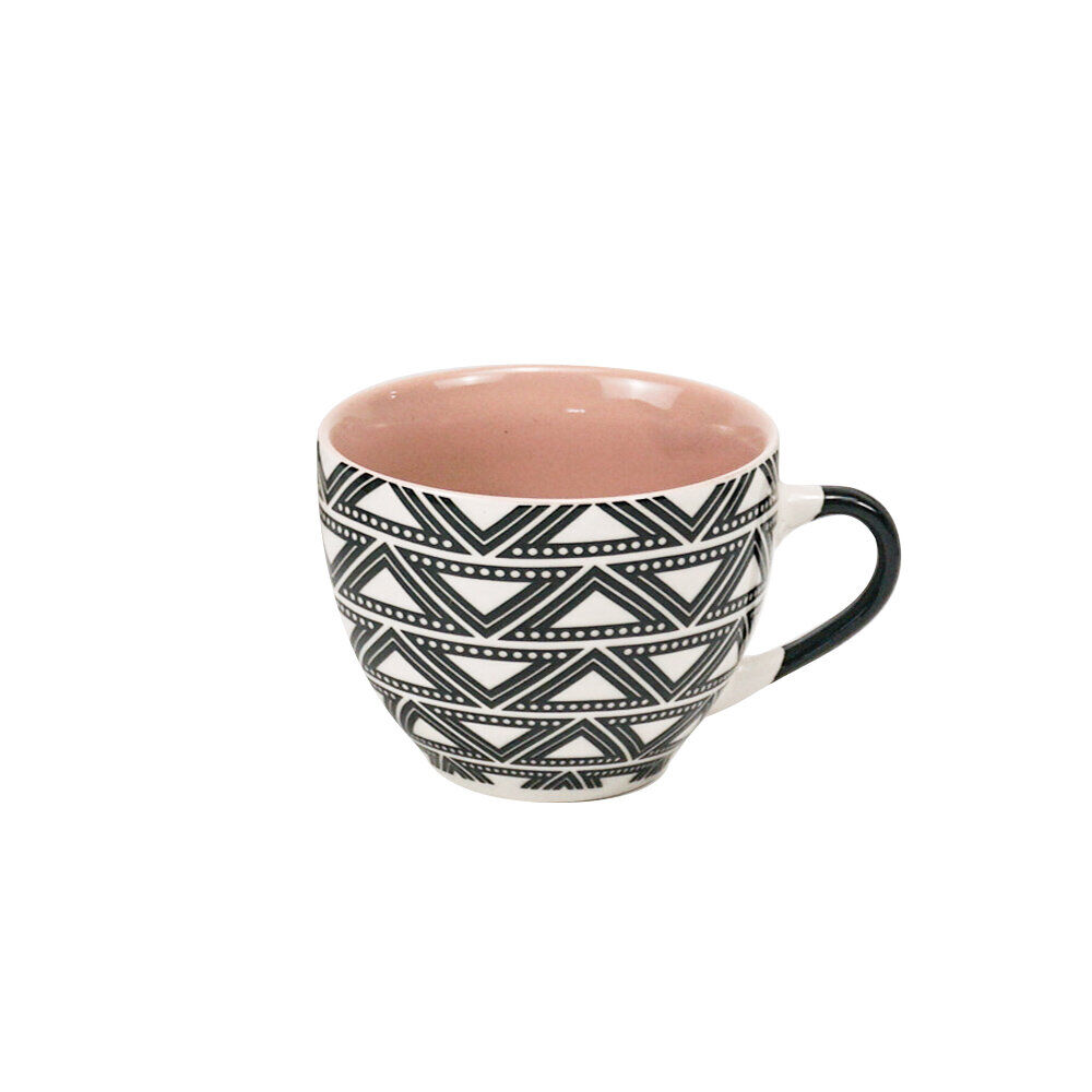 Tasse à café en porcelaine motif graphique noir blanc 22 cl