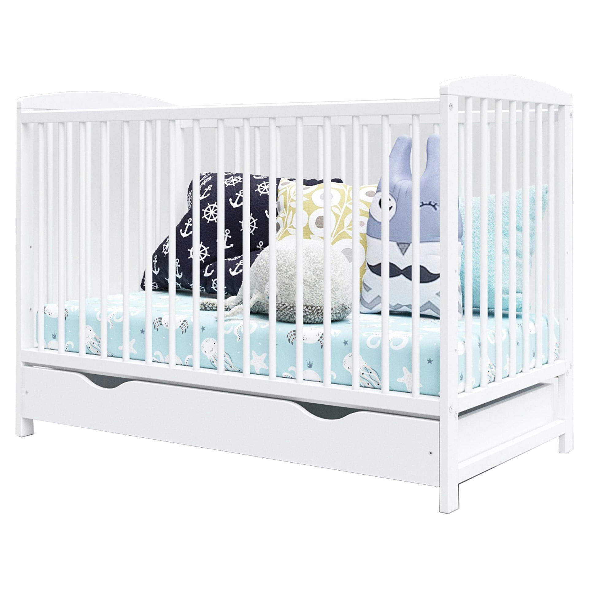 NINA - Lit bébé évolutif en bois blanc avec tiroir - 120x60 cm