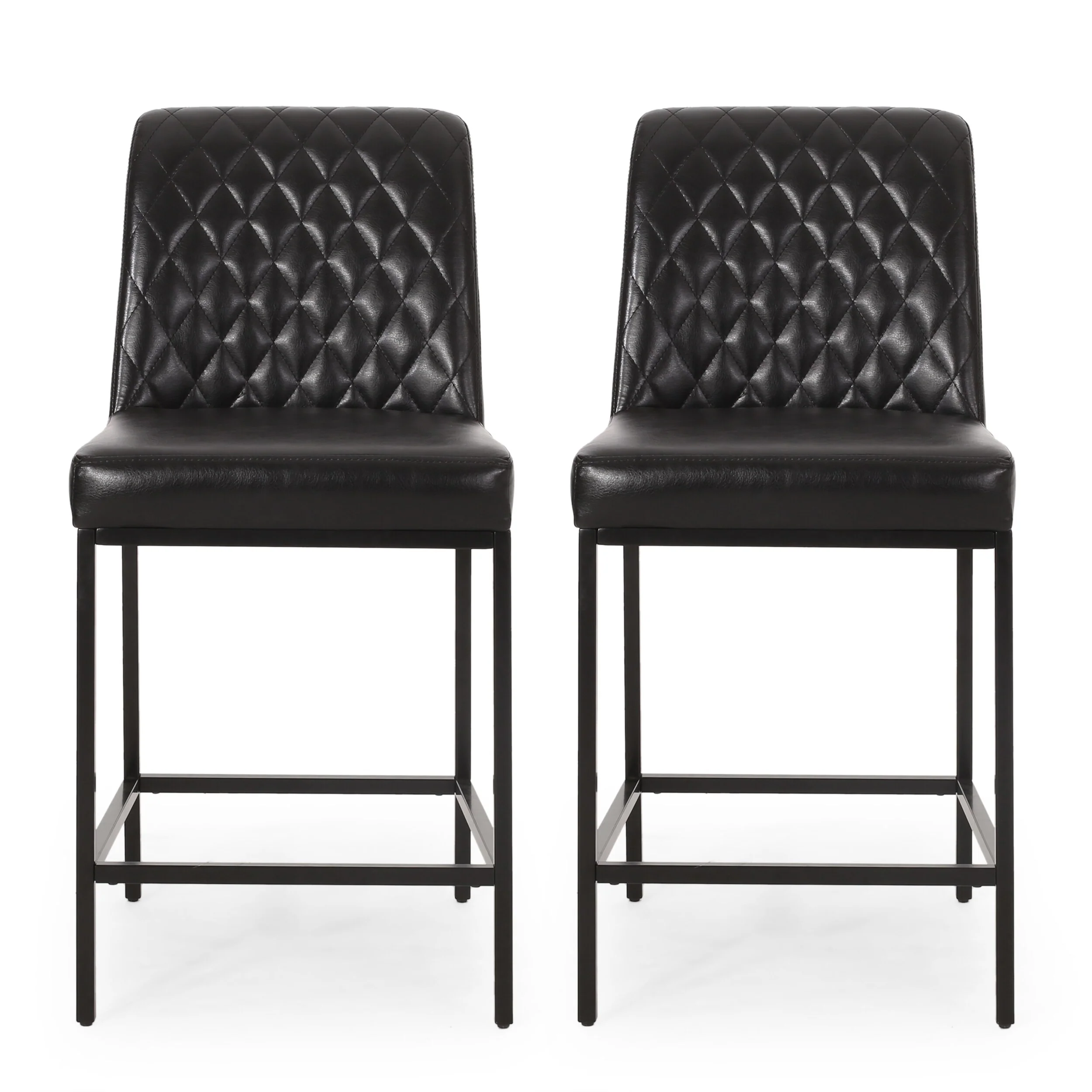 Roomfitters Diamond Tufted Counter Height Chair Set of 2, Padded Seating for Kitchen and Dining, Black