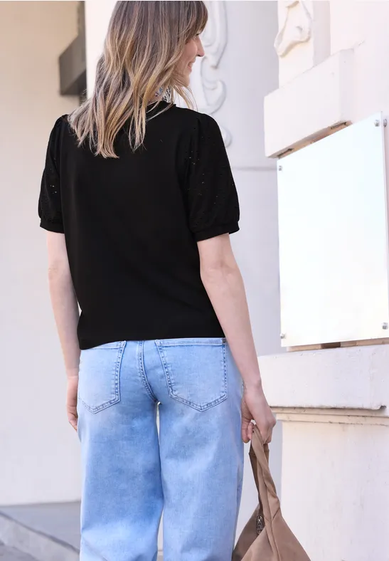 T-Shirt mit Rundhals und Spitzenärmeln