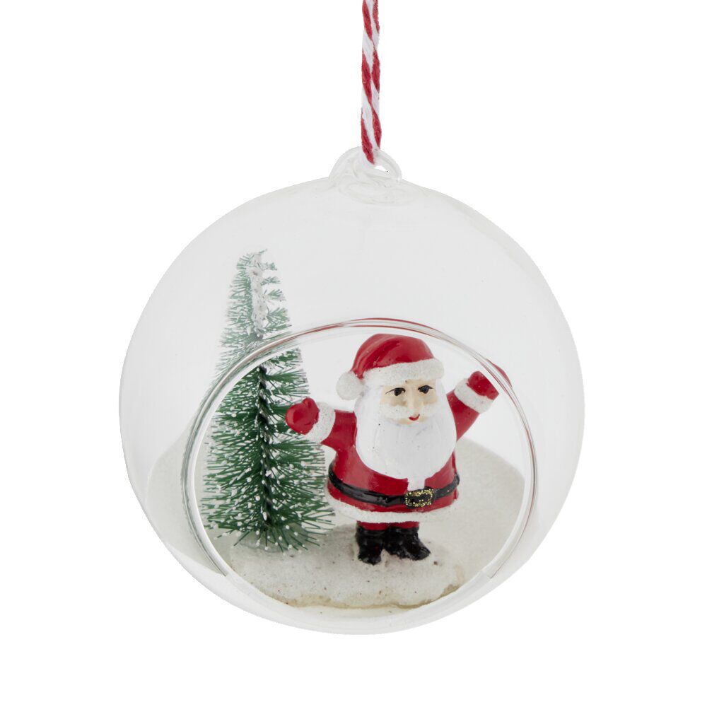 Boule de No&euml;l en verre ouverte avec décor intérieur Ø8cm- 3 modèles