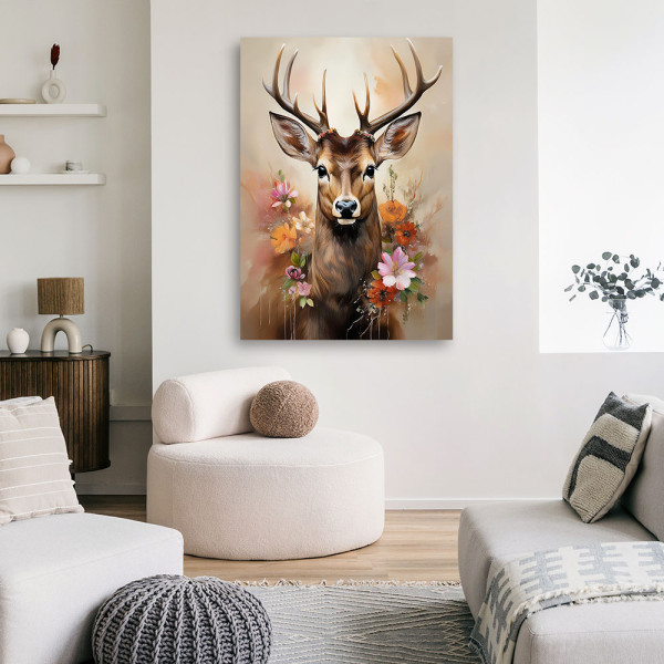 Feeby Obraz na płótnie, Jeleń Kwiaty Zwierzęta Vintage 40x60