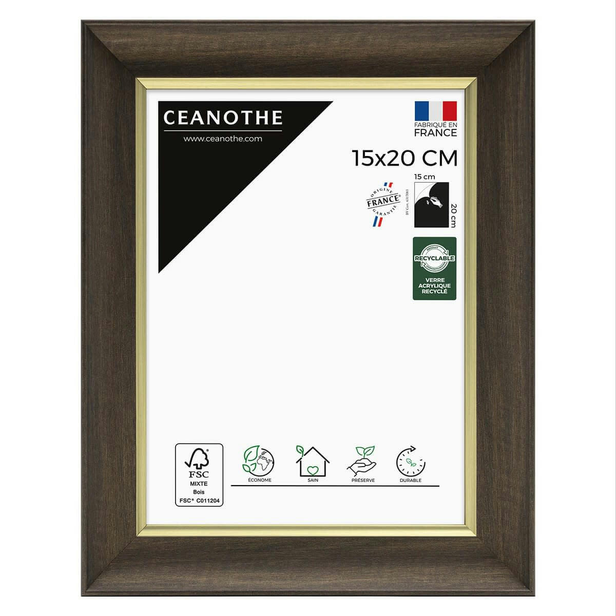LUNA - Cadre photo ébène et doré 15x20 cm résine recyclée