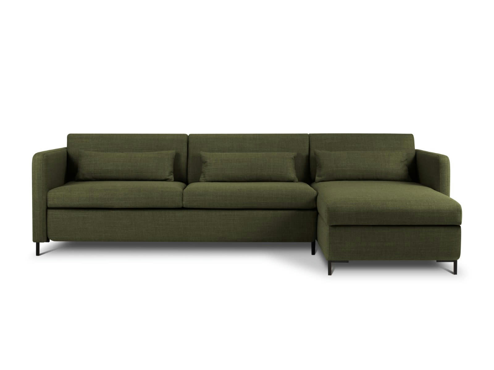 YANIS - Canapé D'Angle Droit Conv. Coffre 5 places en Tissu Structurel Vert