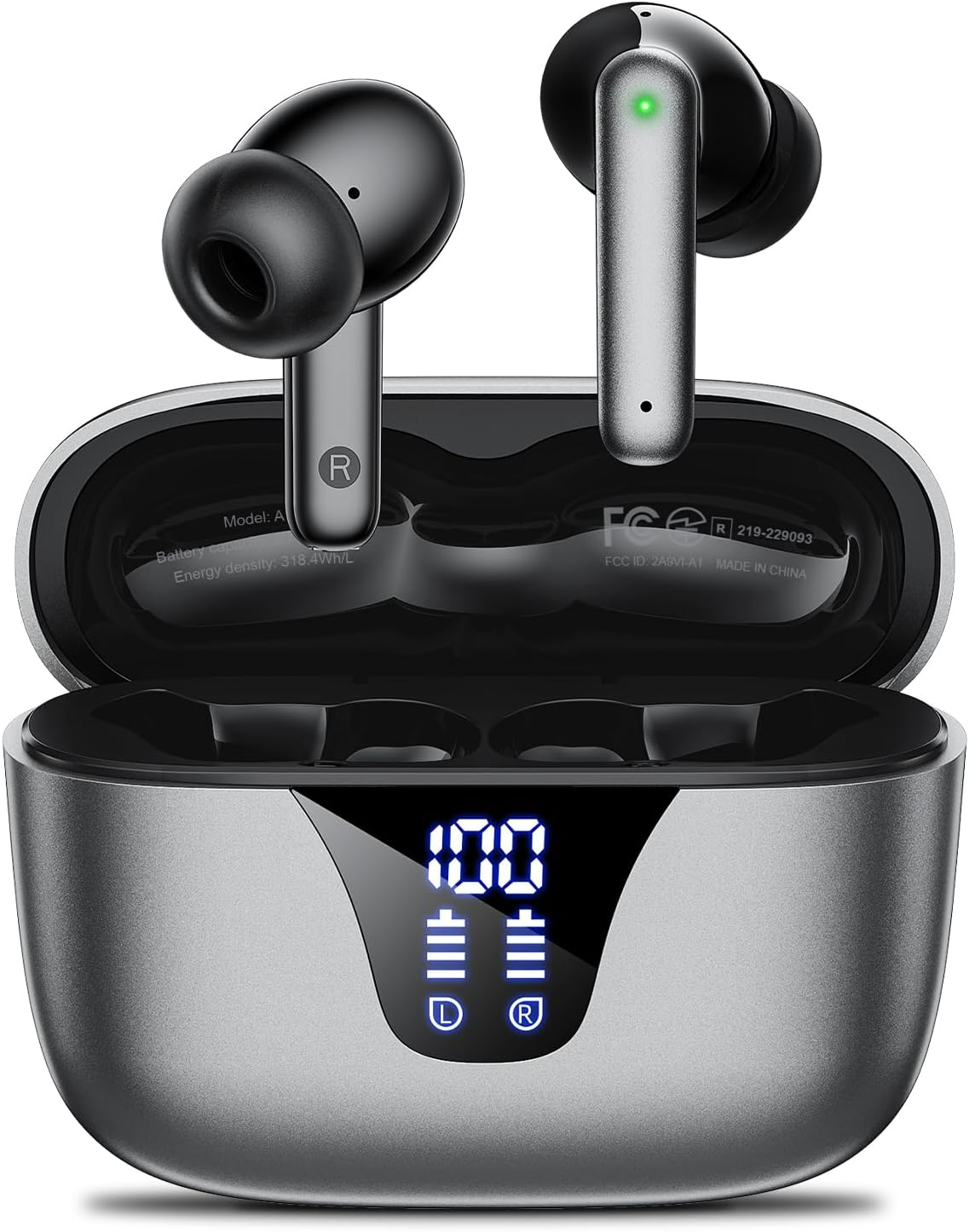 Wireless Earbuds Bluetooth Headphones, 50H Playtime Ear Buds with Mic, LED Digital Display Charging Case, IPX7 Waterproof, Deep Bass Stereo, in-Ear Earphone for iPhone Andriod Phone - Ink