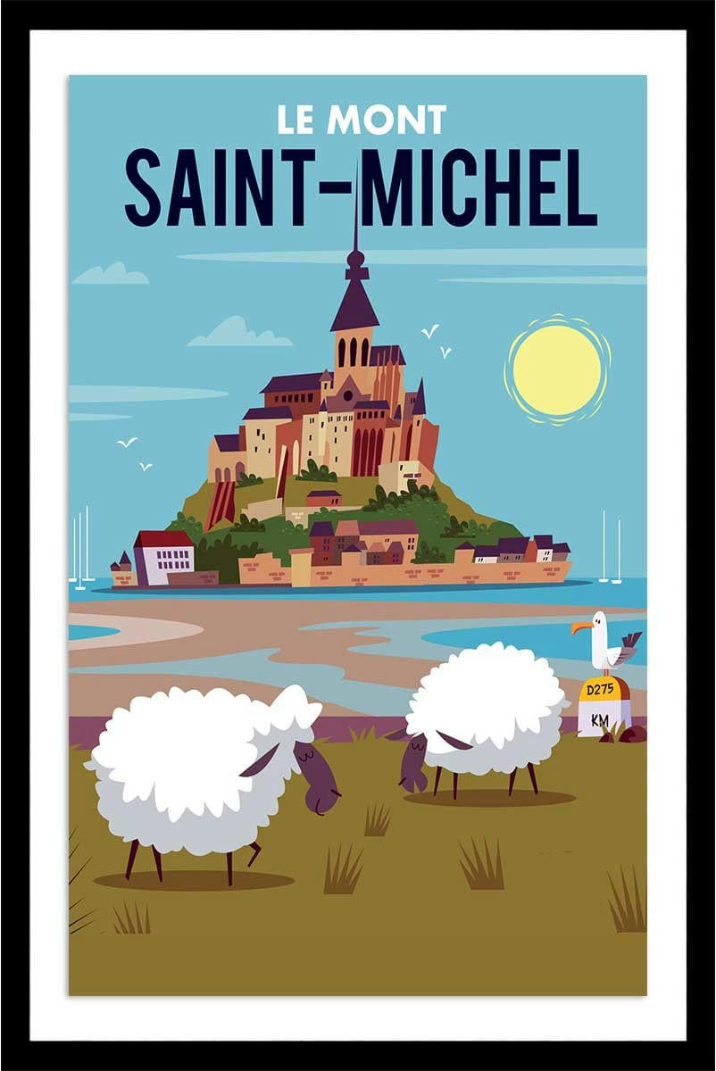 - Affiche mont Saint Michel avec cadre noir 60x90cm