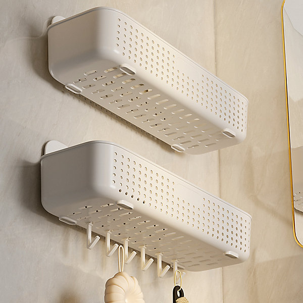 1 étagère de douche murale, poubelle de salle de bain, étagère de cuisine, panier de rangement mural, blanc