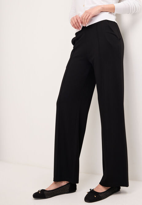 Womens Plain Black Wide Leg Smart Trousers