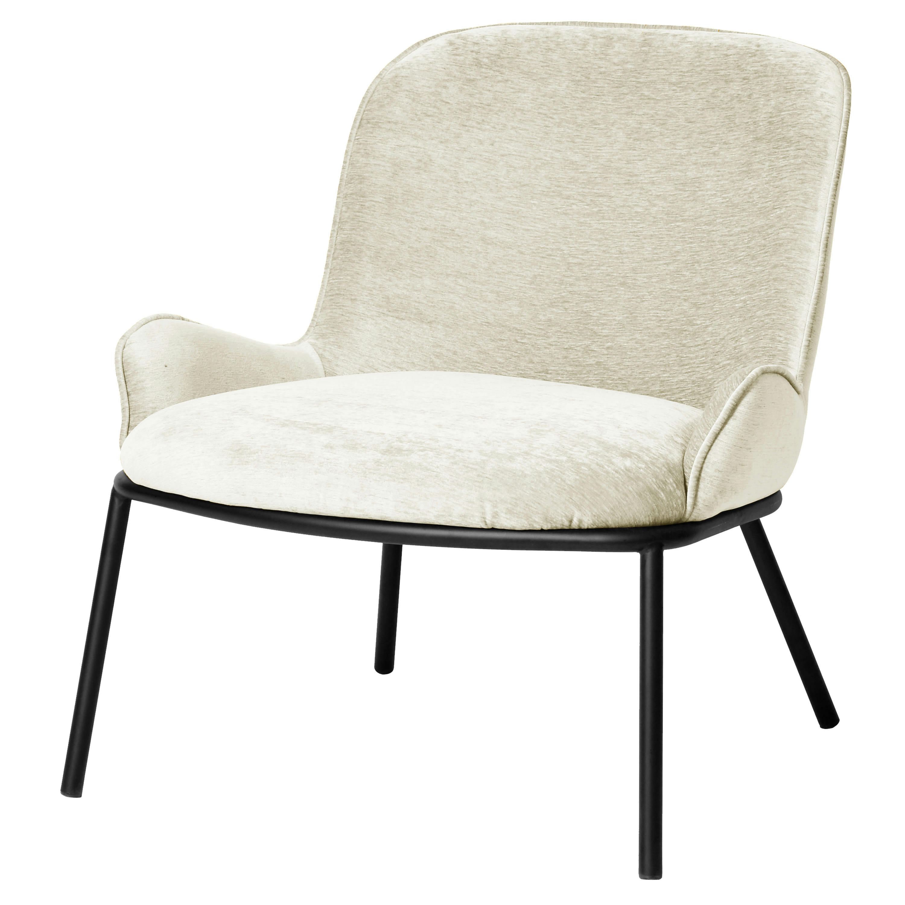 ALVIN - Fauteuil lounge en tissu Ecru et métal noir mat
