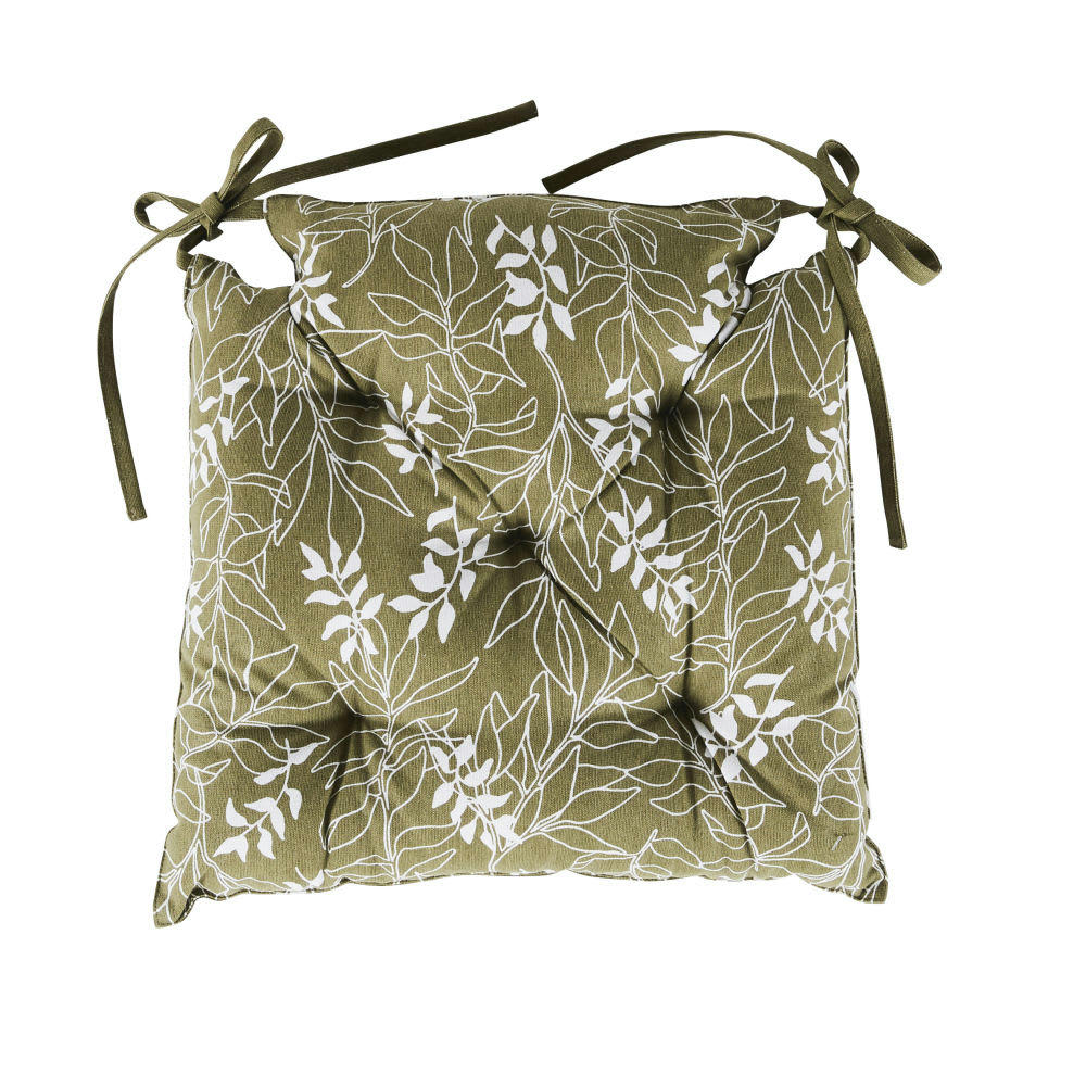 RAYANIE - Galette de chaise imprimé feuilles vert kaki 40x40