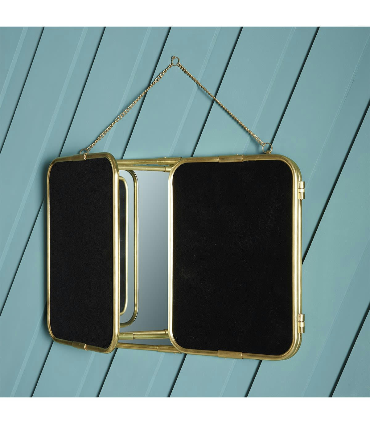 - Miroir de Barbier Triptyque en Laiton Dorée - L114 x H40cm - Or