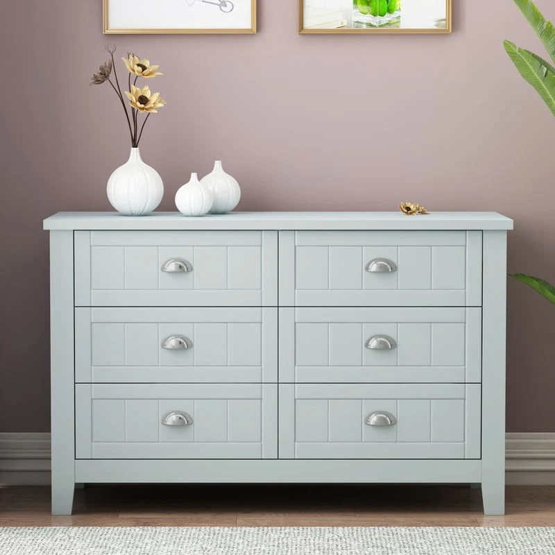 Black 6 Drawer Double Dresser Bedroom Storage Cabinet