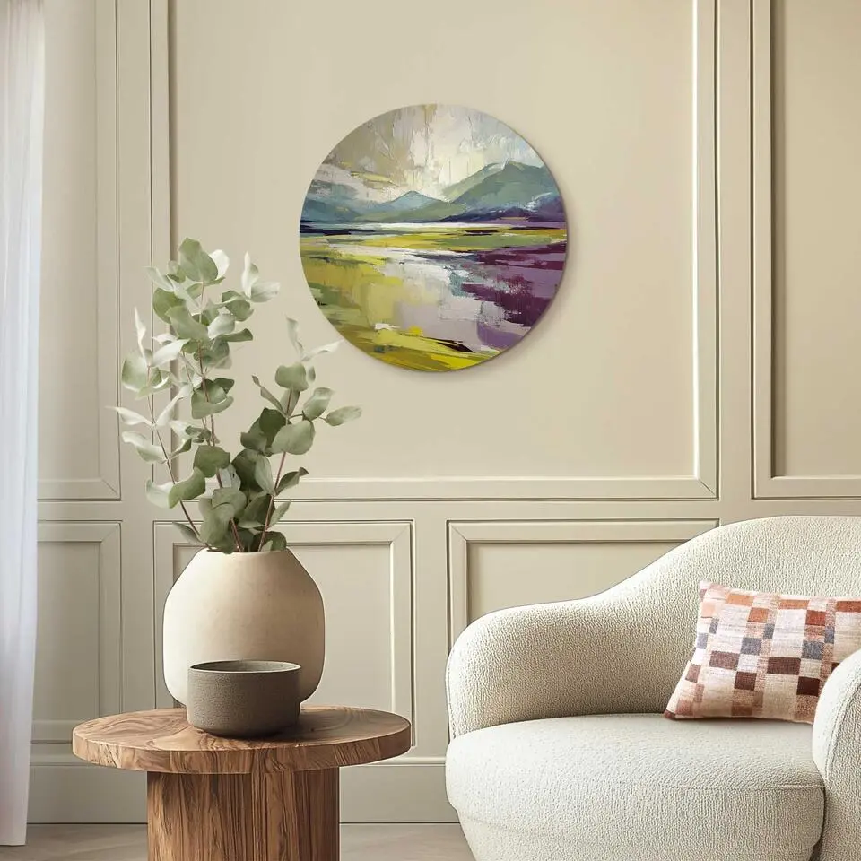 Glasschilderij Geschilderd landschap - &Oslash; 50 - Groen