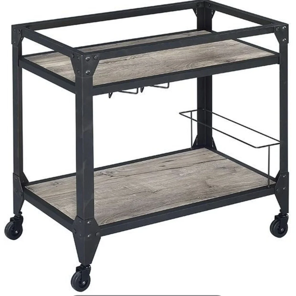 Jorgensen Rustic Oak & Charcoal Finish Serving Cart(no include stool)