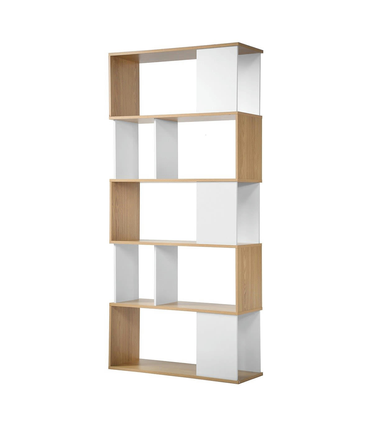 - Bibliothèque blanc et effet bois - H173.5 x L80 cm