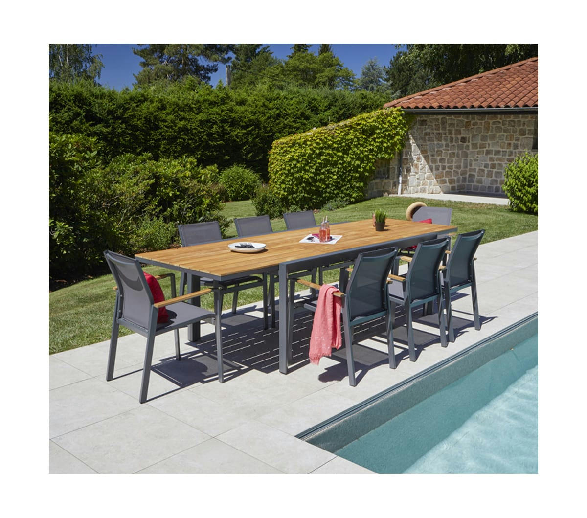 NASHVILLE - Ensemble repas de jardin  12 places et plus en aluminium