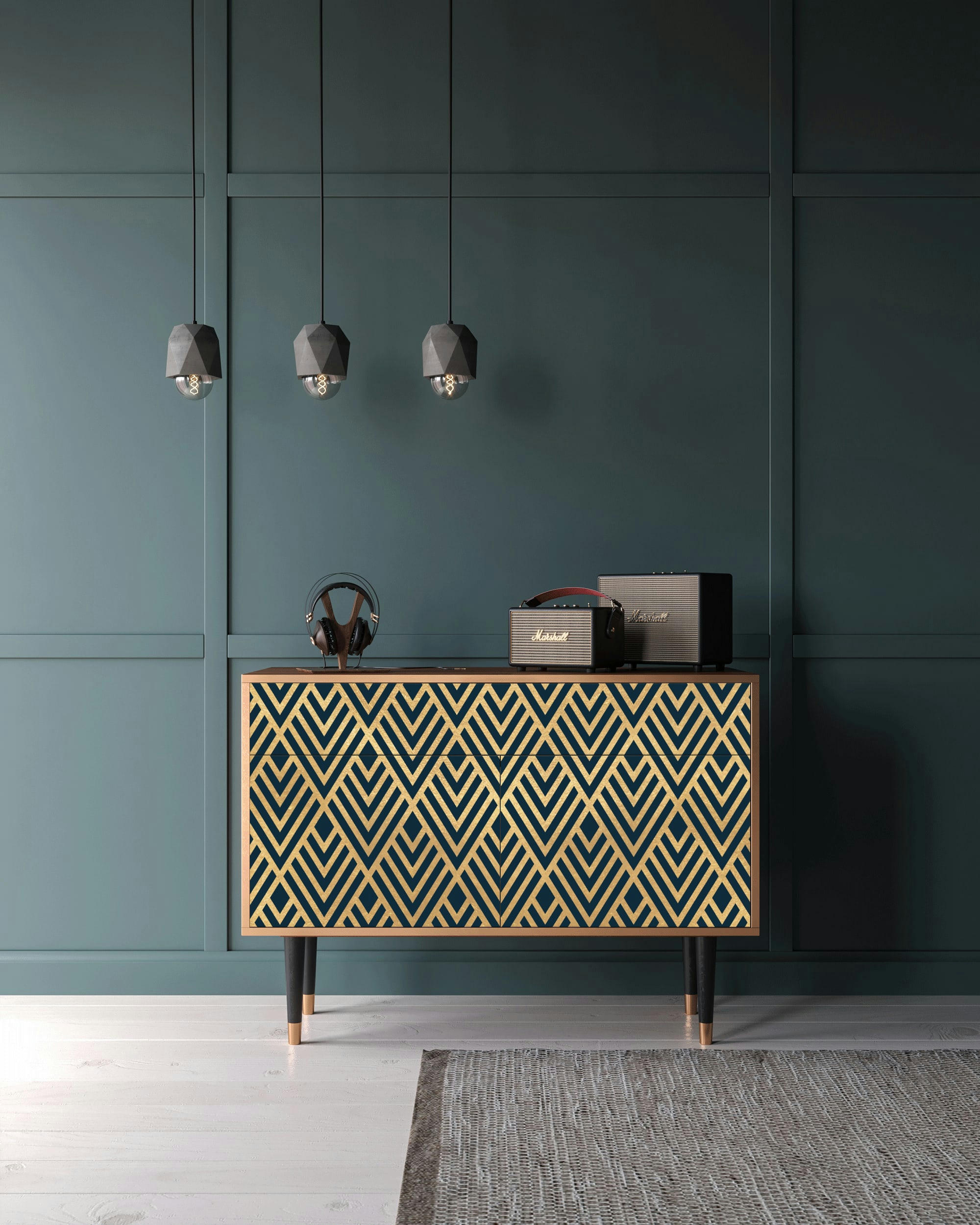 EGYPT TRIANGLES - Buffet  bleu 2 tiroirs et 2 portes L 115 cm