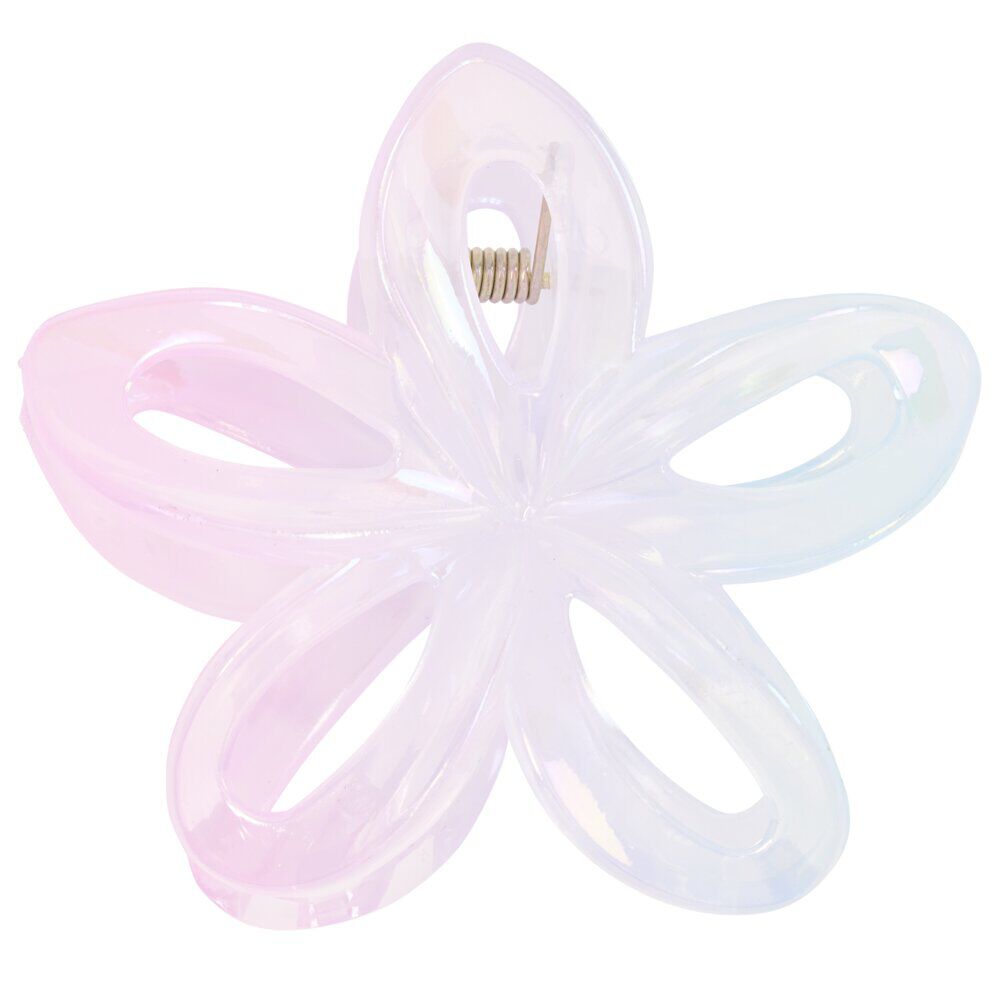 Pince cheveux fleur de tiaré plastique rose et bleu L10cm
