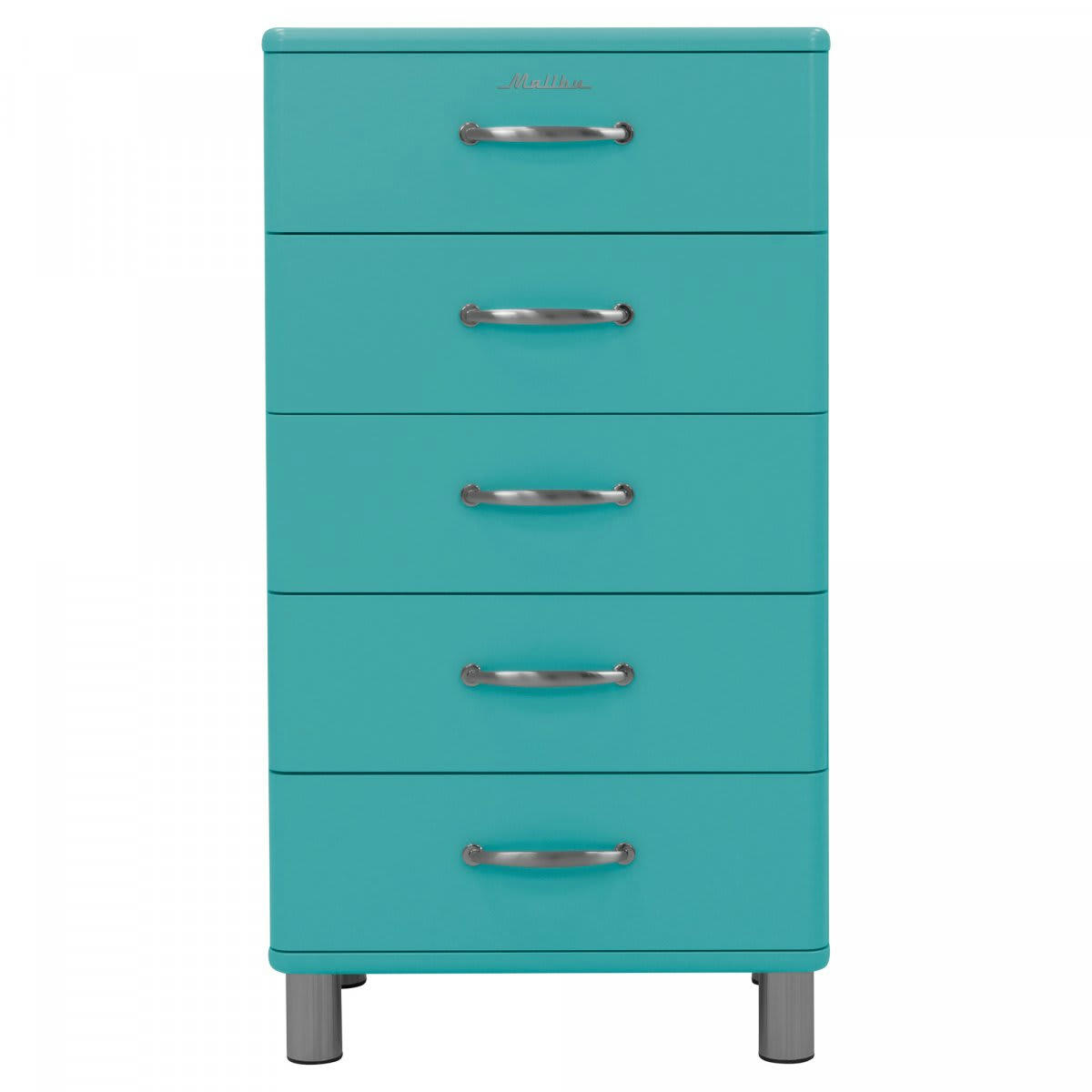 MALIBU - Commode 5 tiroirs style rétro bleu
