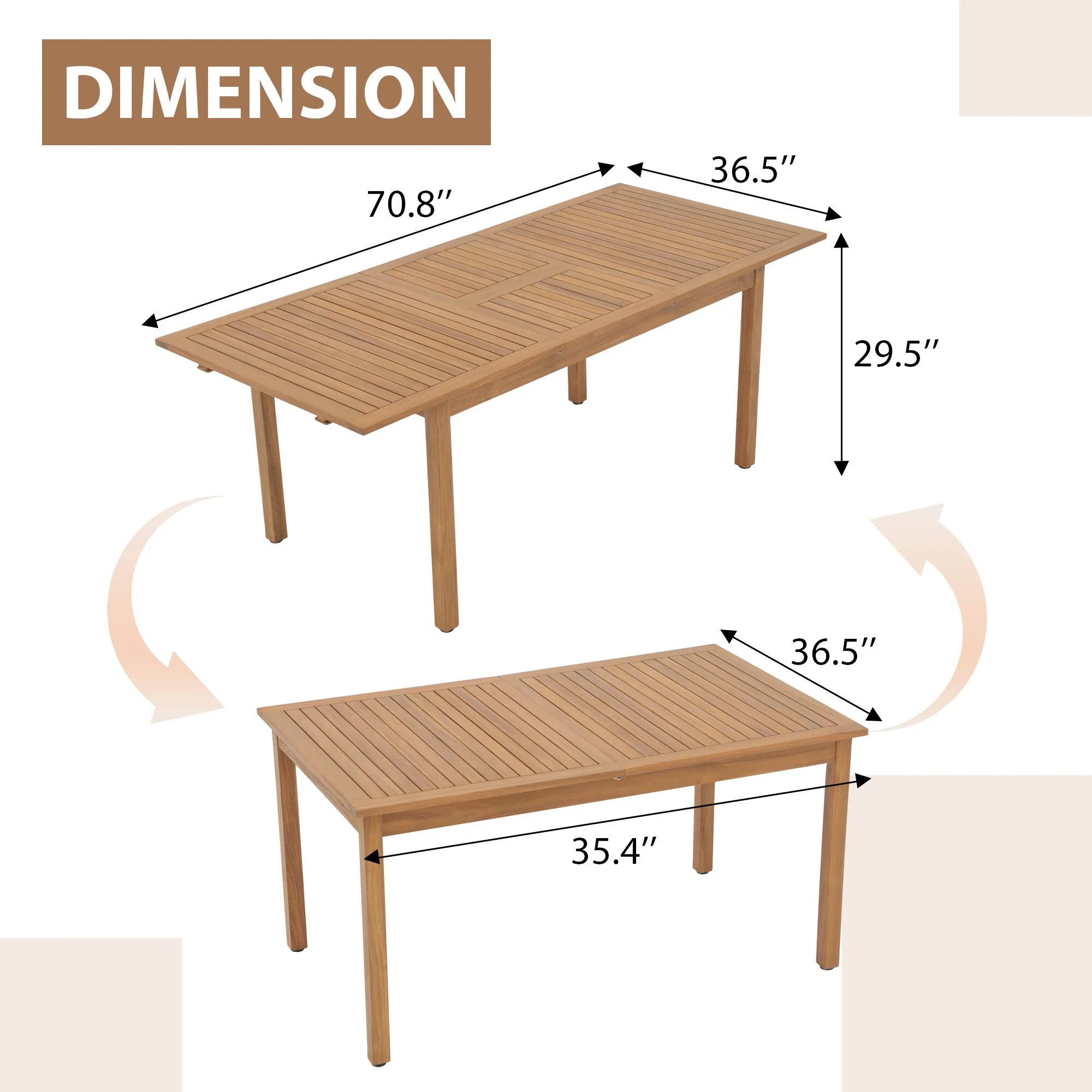 Outdoor Expandable Acacia Wood Dining Table