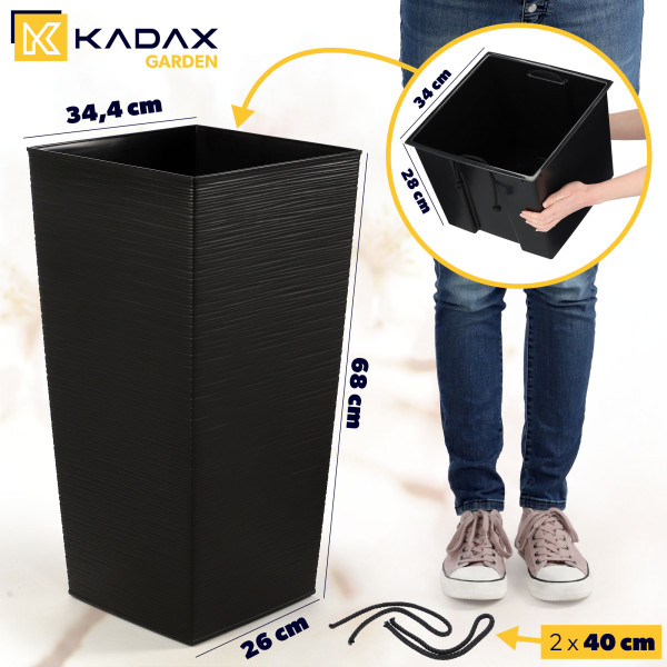 Kadax Donica Doniczka Wkład 34x68cm Wysoka Czarna