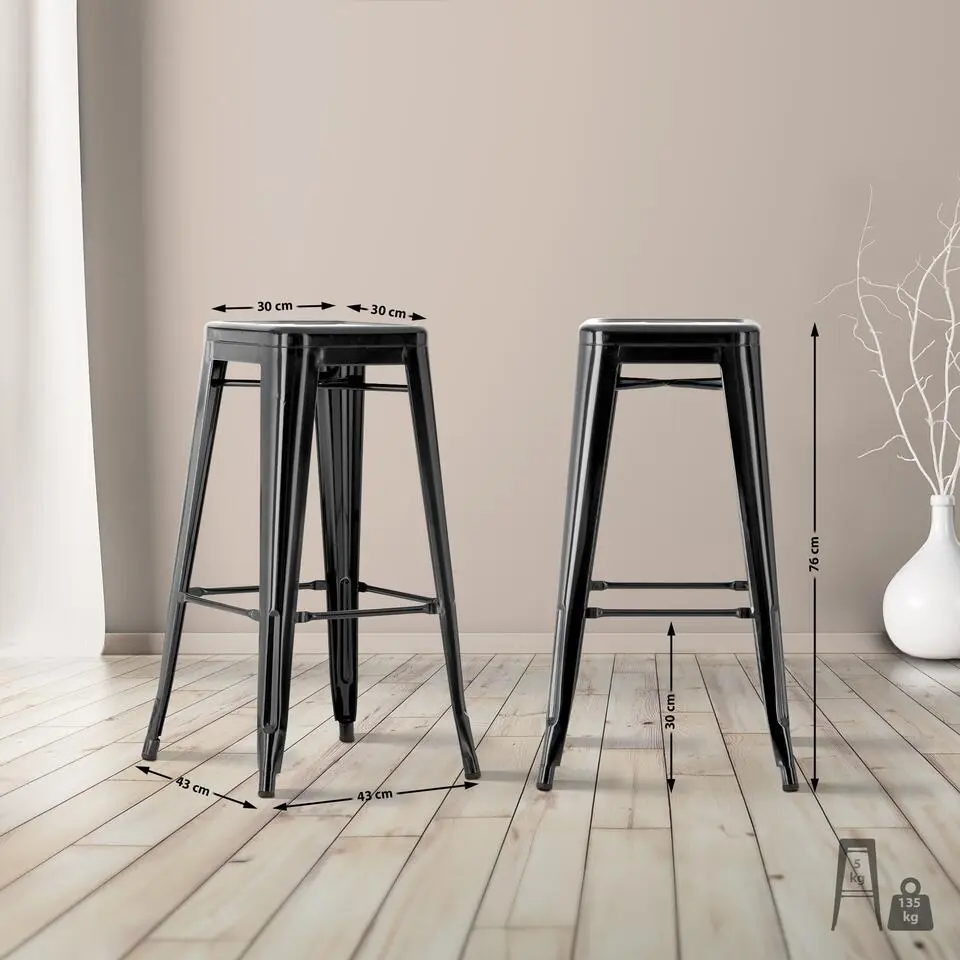 CLP Barkruk Joshua natura Frame - Metaal - zwart