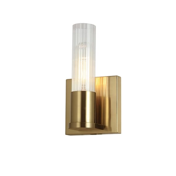 Dainolite Tube Modern and Contemporary 1 Light Incand Wall Sconce, Aged Brass w/ Clear Fluted Glass