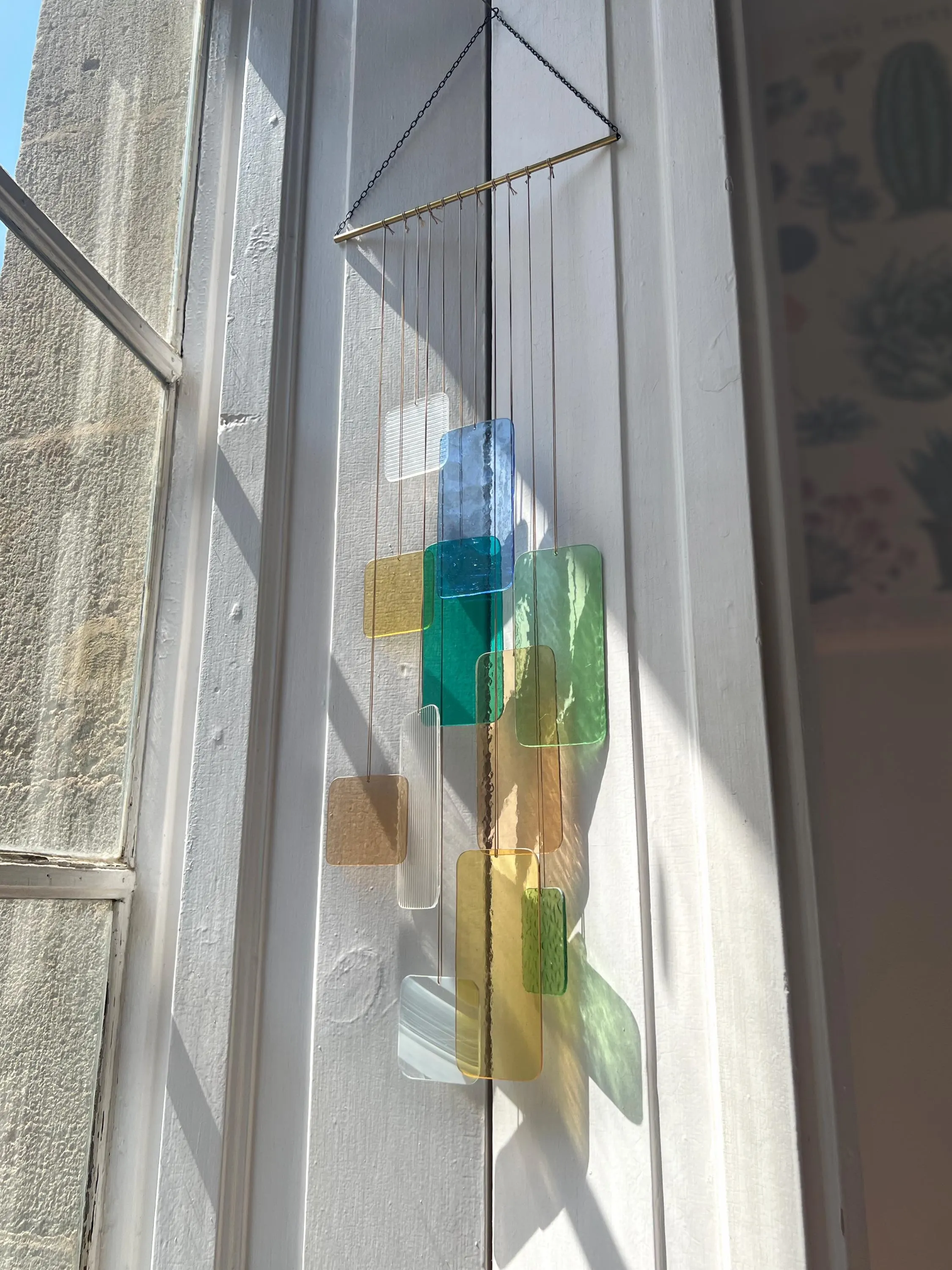 Retro Chromatic Installation: Handmade stained glass hanging • Colorful window décor • Retro-inspired glass mobile