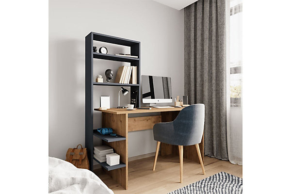 Bureau bibliothèque Bois mélaminé chêne-Gris foncé 120x55x150 cm