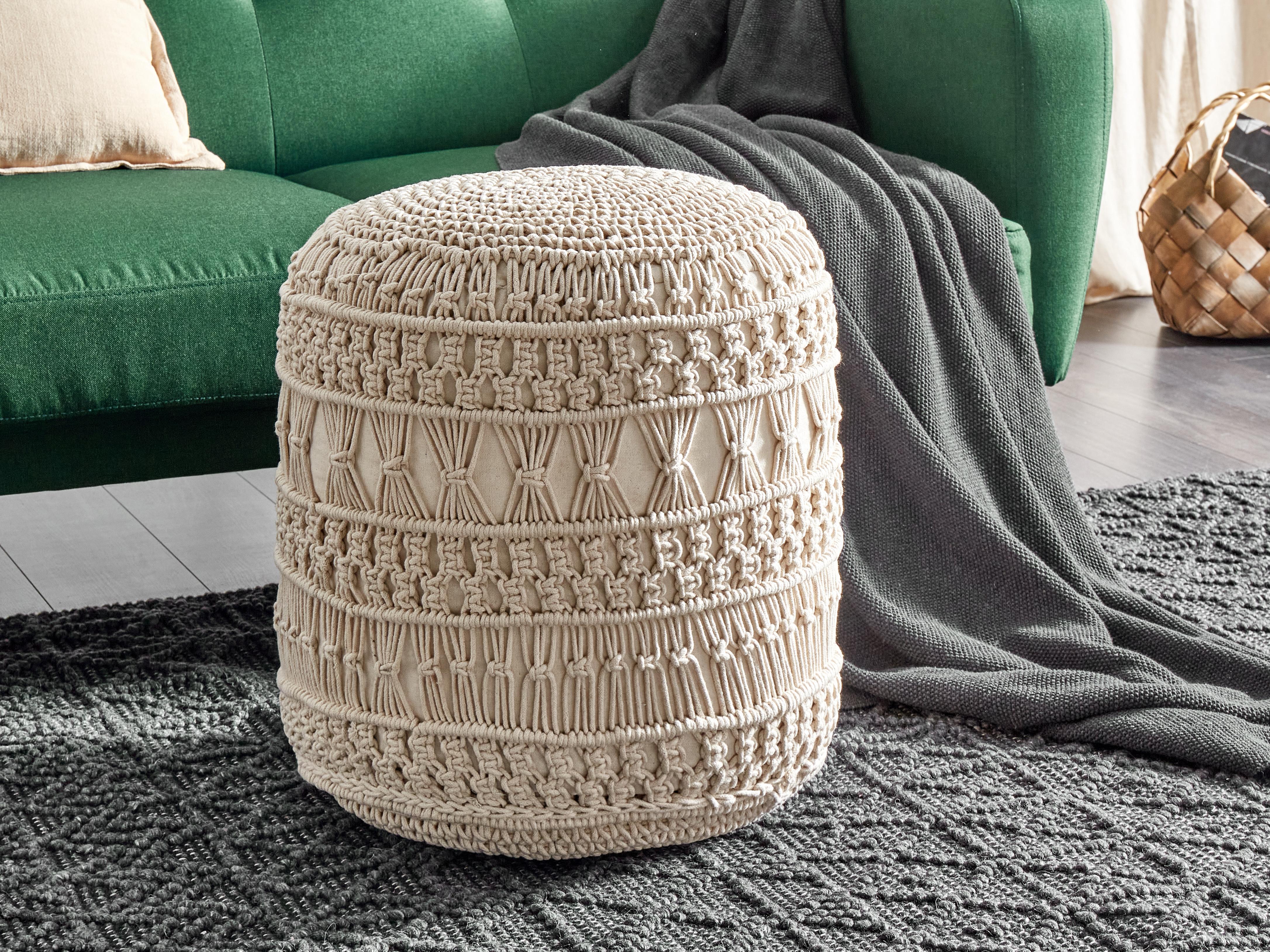 Pouffe Macram�� THAKOT Cotton Beige