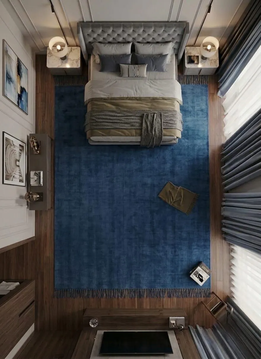 Handloom Blue Wool Rug, Modern Luxury Area Carpet, Solid Deep Blue Bedroom & Living Room Rug, Contemporary