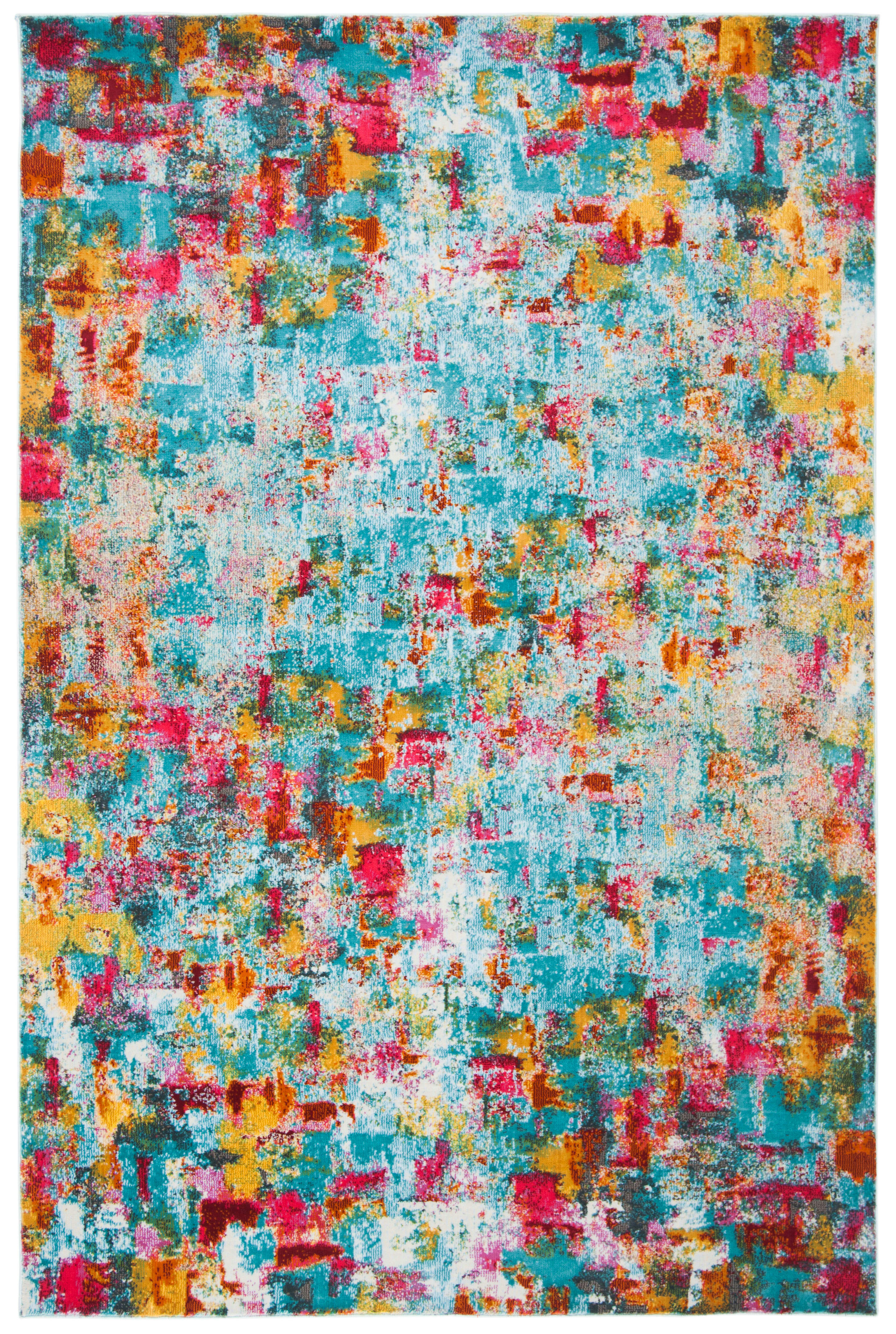 LUXOR - Tapis de salon interieur en turquoise & fuchsia, 91 x 152 cm
