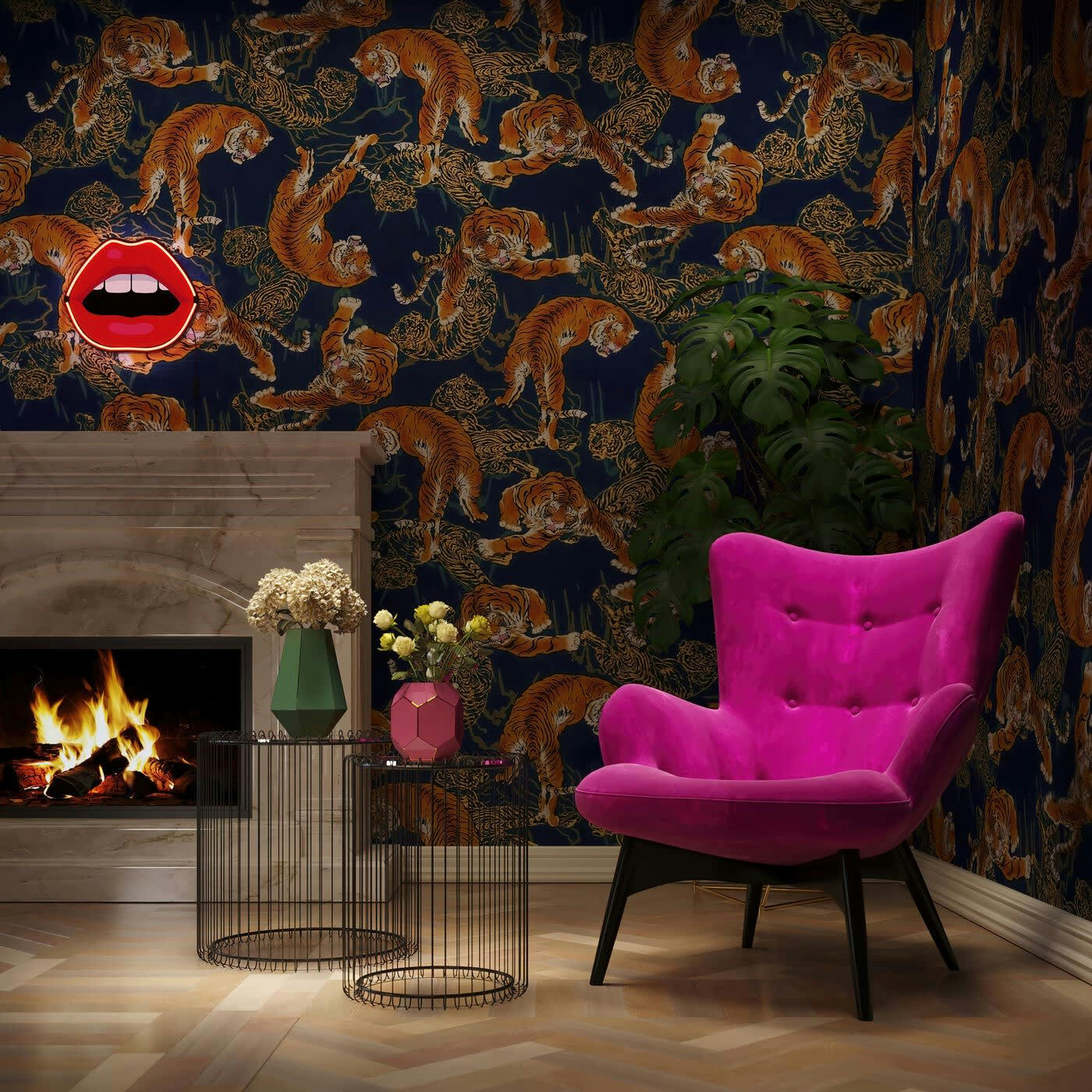 WIRE - 2 tables d'appoint rondes en acier noir et verre